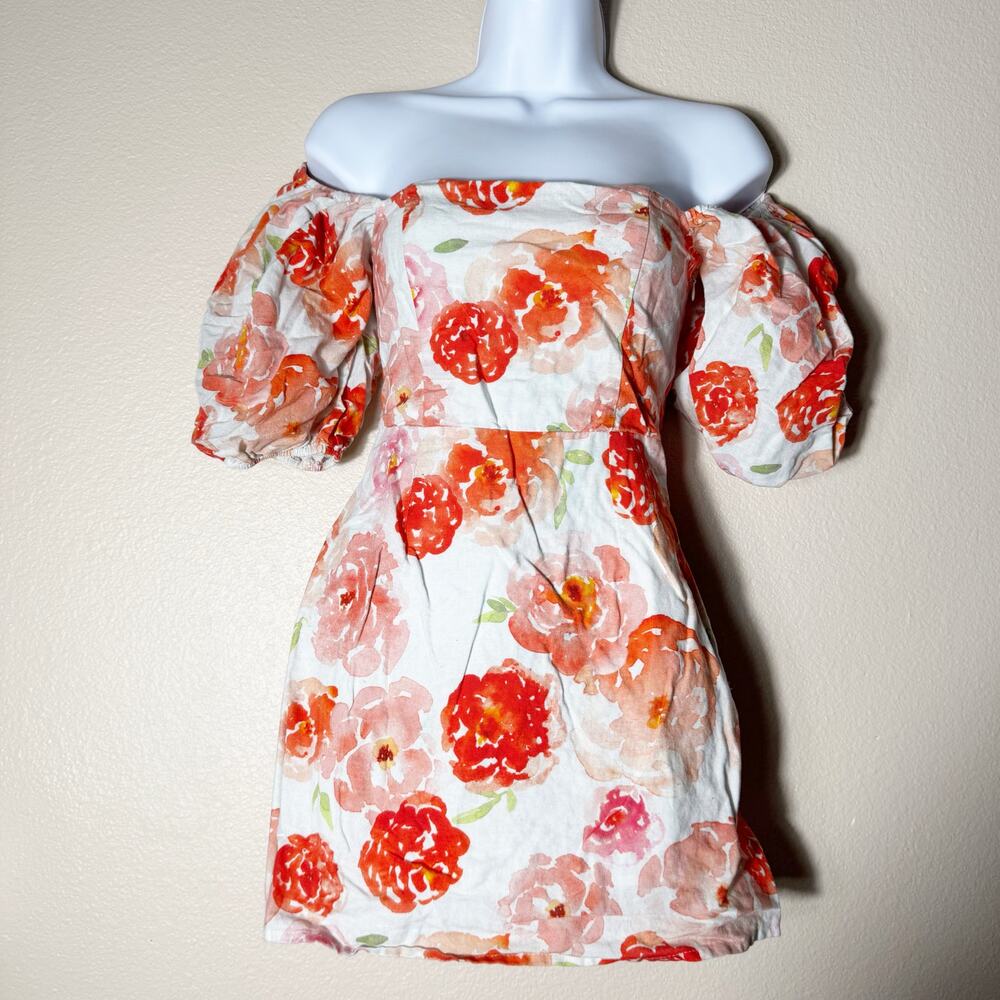 charlie holiday | floral off shoulder puff sleeve women's mini dress sz XS